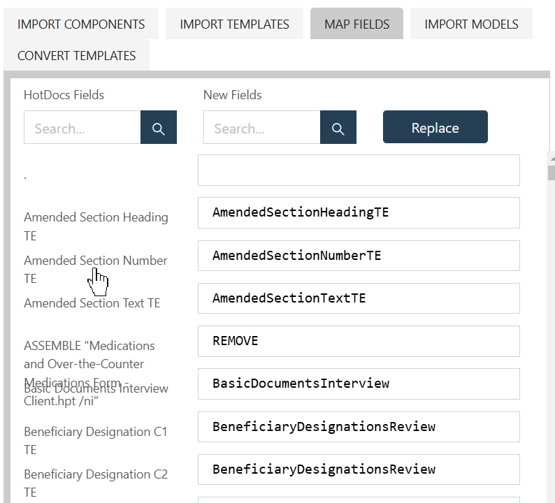 Match hotdocs variables to match knackly variables